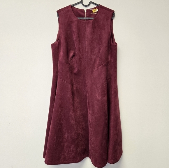 Calvin Klein Scuba Suede A-Line Dress Burgundy 14W - Picture 2 of 6